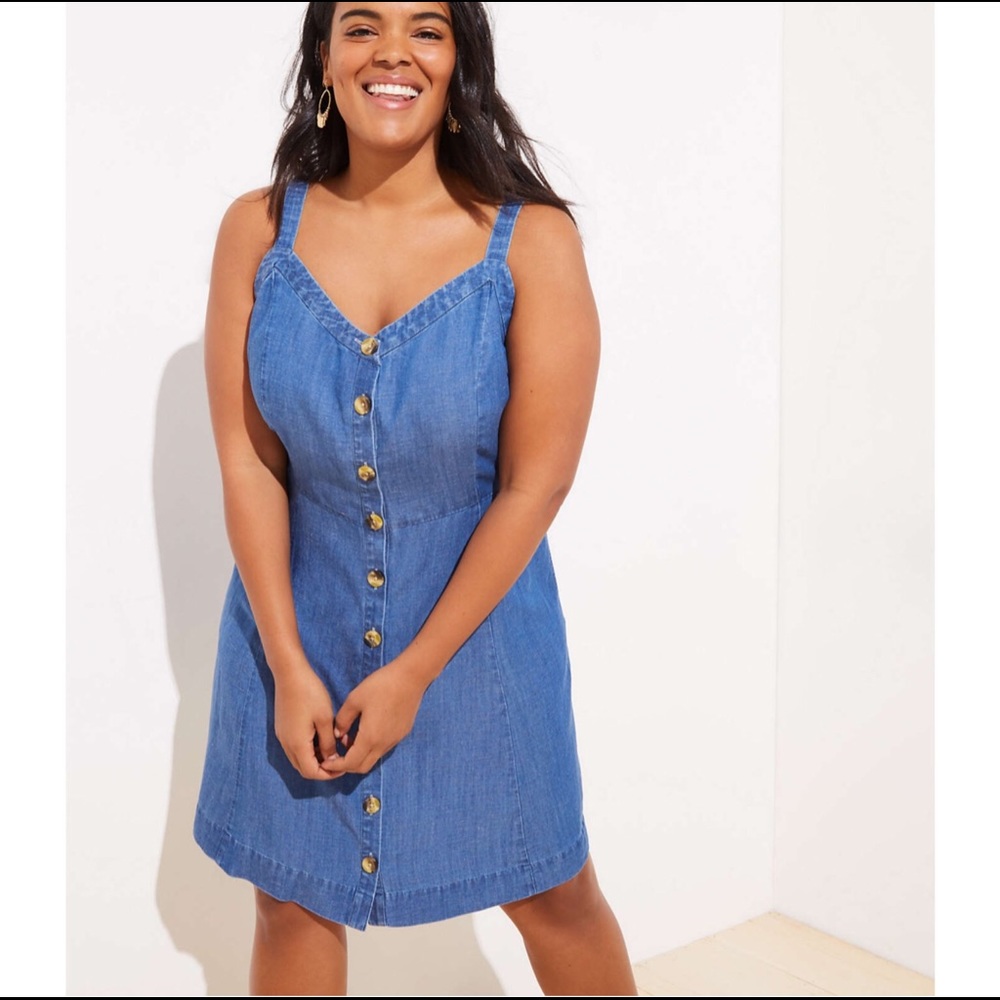 LOFT Chambray Button Down Pocket Dress